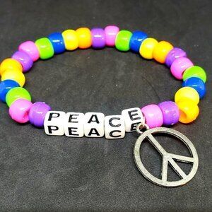 Beaded Peace Rainbow Charm Kandi Bracelet